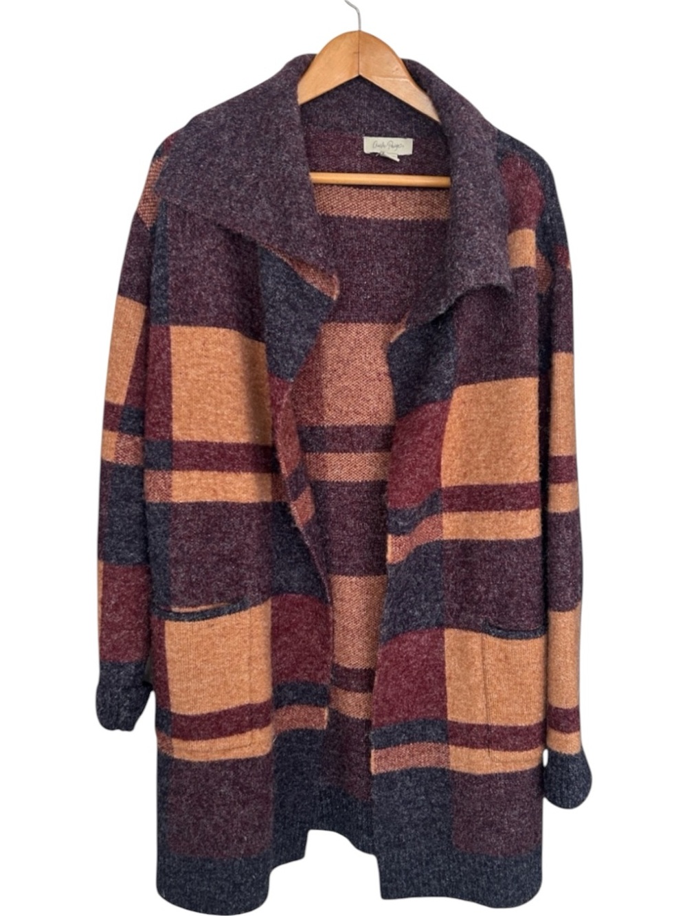 Charlie Paige Plaid Open-Front Cardigan Coat Size L